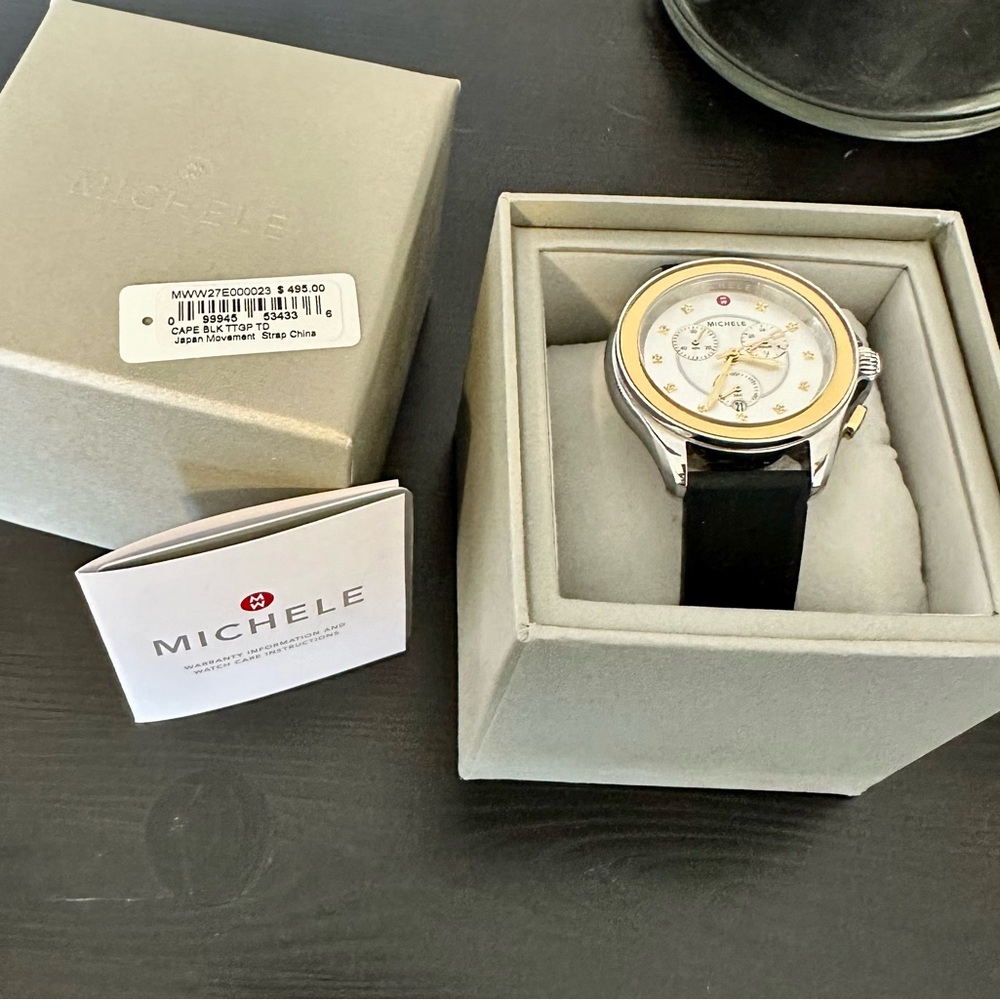 Michele Black and Gold Watch Timeless Elegance